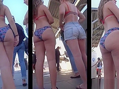 Amazing Big Ass Teen Thong Bikini Beach Voyeur Closeup