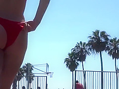 Amazing Big Ass Teen Thong Bikini Beach Voyeur Closeup