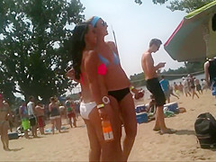 2 bikini friends at the beach candid