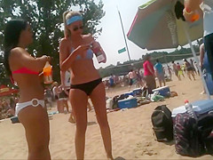 2 bikini friends at the beach candid