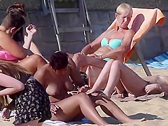 Cute Ebony Girl Topless Outdoors On UK Bournemouth Beach '16
