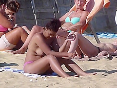 Cute Ebony Girl Topless Outdoors On UK Bournemouth Beach '16