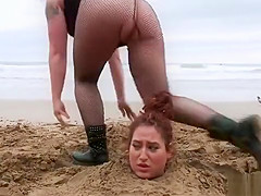 Fat slut got piss buried on the beach