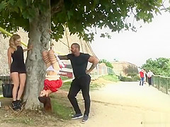 Lezdom disgrace and zapper on the beach