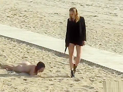 Lezdom disgrace and zapper on the beach