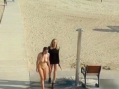 Busty babe tormented on the beach