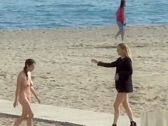 Naked Euro babe disgraced on the beach