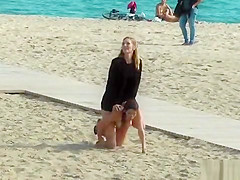 Naked Euro babe disgraced on the beach