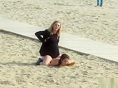 Naked Euro babe disgraced on the beach