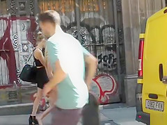 Naked blonde takes a showe on the beach