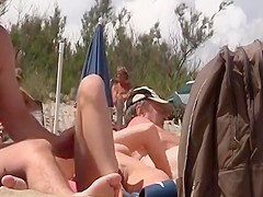 Crowded nude beach voyeur