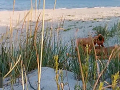 Amateur couple got caught having sex on the beach by voyeur.