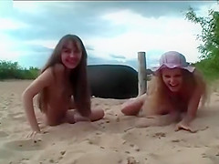 TWO PRETTY TEENS PLAYING AT NUDIST BEACH