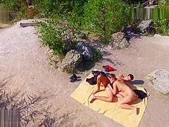 Nude beach sex, voyeurs video taken by a drone