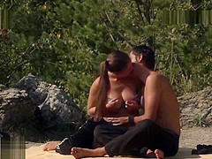 Nude beach sex, voyeurs video taken by a drone