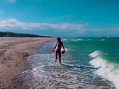 ASS DRIVER XXX - Naked Russian nudist girl Sasha Bikeyeva on on the public beaches of Valencia