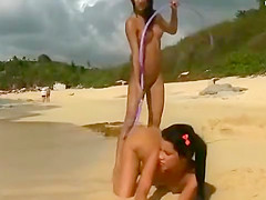Naked Teens Fool Around on Public Beach