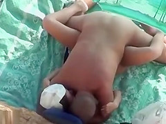 Outdoor voyeur with horny couple having sex on public beach