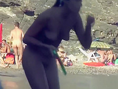 Big Oily ass curvy naked nudist milf beach voyeur spy
