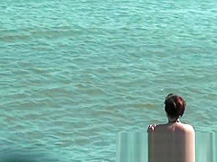 Sweatie tanned pussy at nudist beach