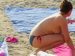 Real voyeur beach amateur fat boobs topless milfs video