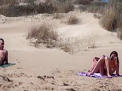 Sunbathing At Naked Beach With Two Couple Sex Voyeur
