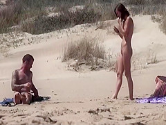 Sunbathing At Naked Beach With Two Couple Sex Voyeur