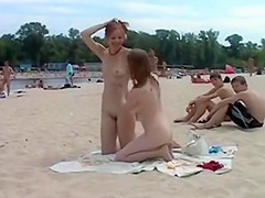 Teen nudists take off their clothes and play nude