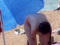 Hot Naked Blonde Nudist Milf Showering Voyeur Beach Spy