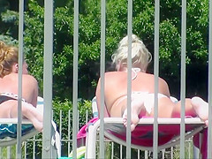 1 of 3 Candid Bikini Butt Tanning Pool Selfie Blonde Redhead