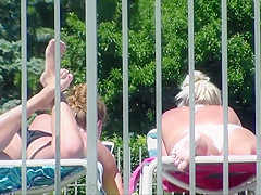 1 of 3 Candid Bikini Butt Tanning Pool Selfie Blonde Redhead