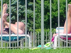 1 of 3 Candid Bikini Butt Tanning Pool Selfie Blonde Redhead