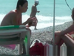 Public nudity scene with naked sexy nudist brunette