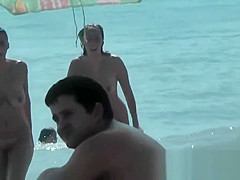 Public nudity scene with naked sexy nudist brunette