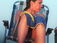 Sexy nudist babes filmed playing on the nude beach