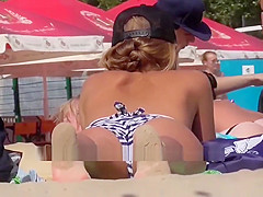 Sweet topless girl on bikini beach Ukraine. Hide camera
