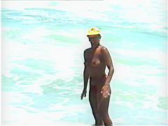 topless on a deserted beach