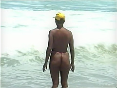 topless on a deserted beach