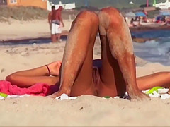 Milf with hairy pussies on the beach close-up