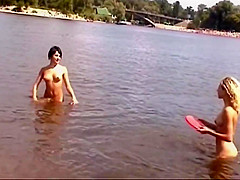 Naked smoking girls on the beach