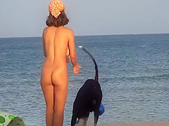 Perfect slim girl playing on the beach