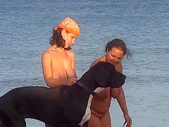 Perfect slim girl playing on the beach