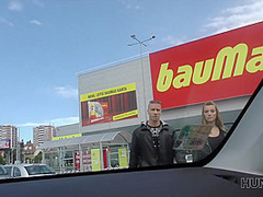 HUNT4K. Slutty girl has dirty sex in the car in front of bf