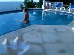 Naughty Ladies Are Having A Sensual Threesome Next To The Swimming Pool, In The Late Afternoon