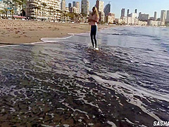 Wet Shoot On A Public Beach With Crazy Model. Risky Outdoor Masturbation. Foot Fetish. Pee In Jeans
