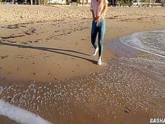 Wet Shoot On A Public Beach With Crazy Model. Risky Outdoor Masturbation. Foot Fetish. Pee In Jeans