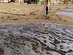 Wet Shoot On A Public Beach With Crazy Model. Risky Outdoor Masturbation. Foot Fetish. Pee In Jeans