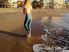 Wet Shoot On A Public Beach With Crazy Model. Risky Outdoor Masturbation. Foot Fetish. Pee In Jeans