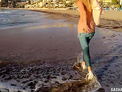 Wet Shoot On A Public Beach With Crazy Model. Risky Outdoor Masturbation. Foot Fetish. Pee In Jeans
