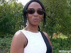 Charming, Ebony Girl, Lola Marie Is Sucking Dicks One After The Other, While Kneeling In The Nature